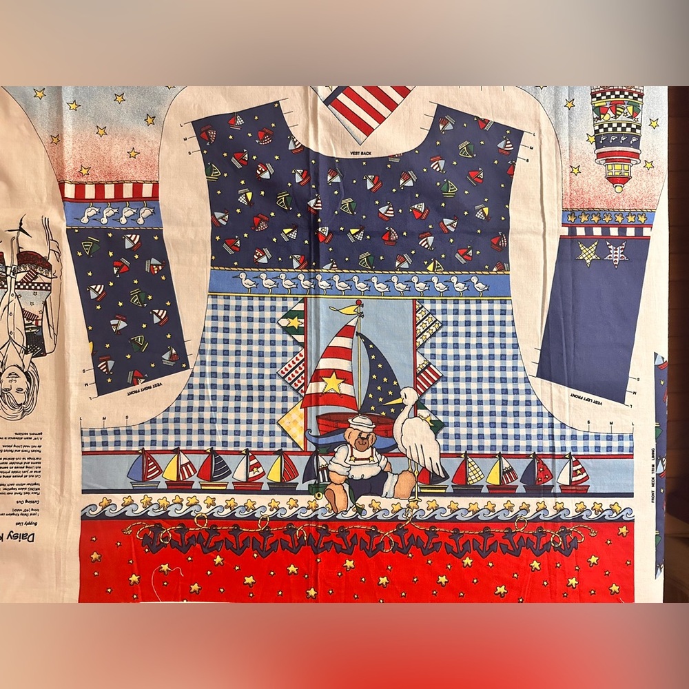 Daisy Kingdom Sailor Bear Vest Panel ⛵️🧸 Adult S/M/L Vintage 1993 Fabric Panel